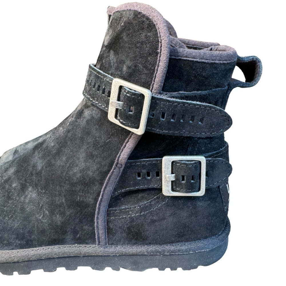 Ugg Pure Leni Boots Size 7 Leather Suede 1005387 Buckle Strap Ankle Wool Sole - Picture 3 of 11